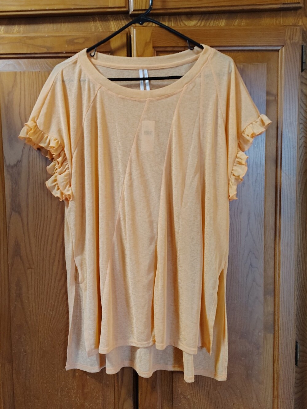 NWT Anthropologie Peach Ruffle Short Sleeve Sheer Oversized Tunic Top Sz Medium